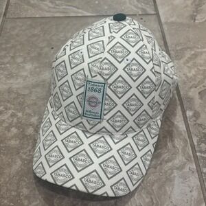 Tabasco Brand All Over Logo Print Baseball Cap Hat Cream Green Adjustable 1868